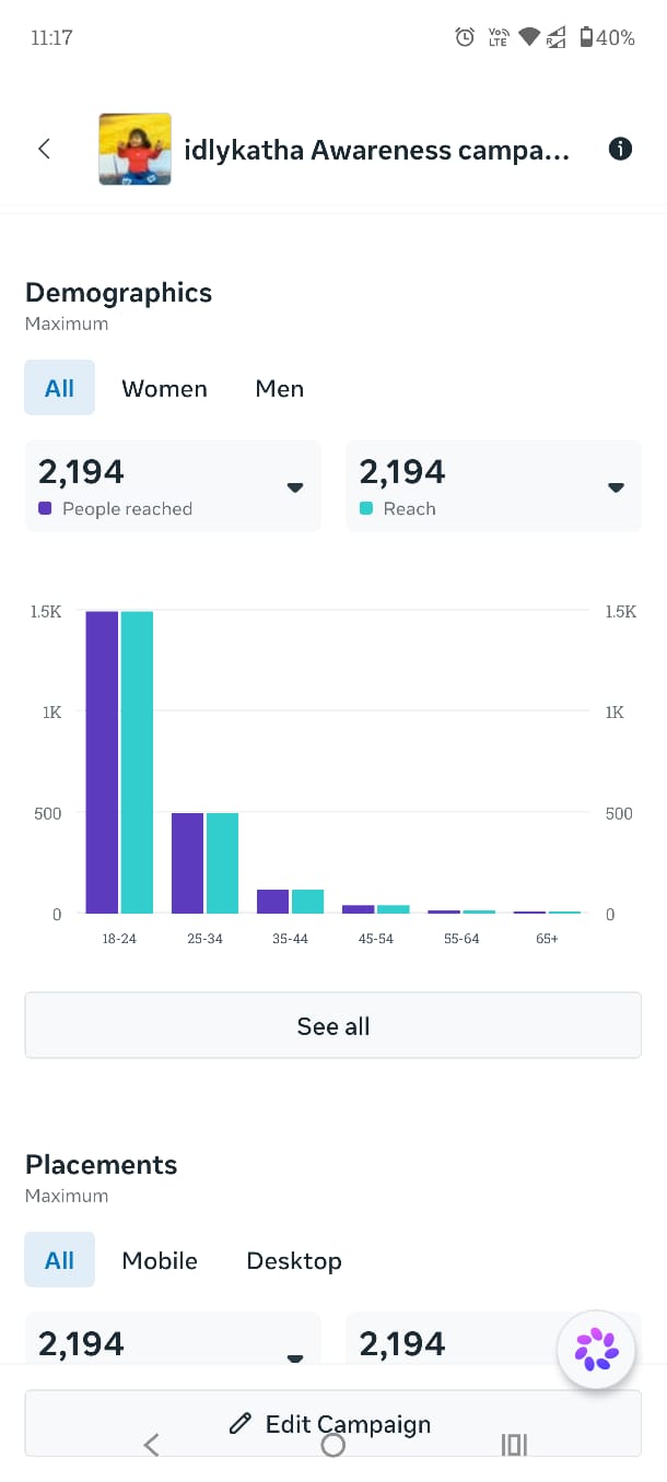 Idly Katha campaign demographics overview